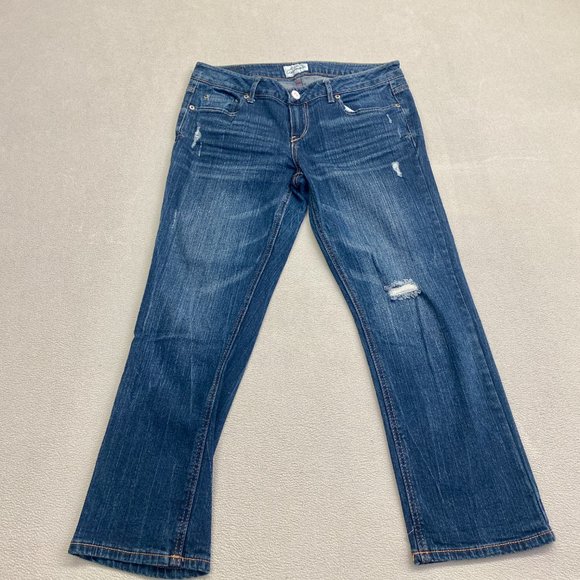 Aeropostale Capri Bayla Skinny Jeans Distressed Button Pocket Womens Size 9/10 - Picture 1 of 6